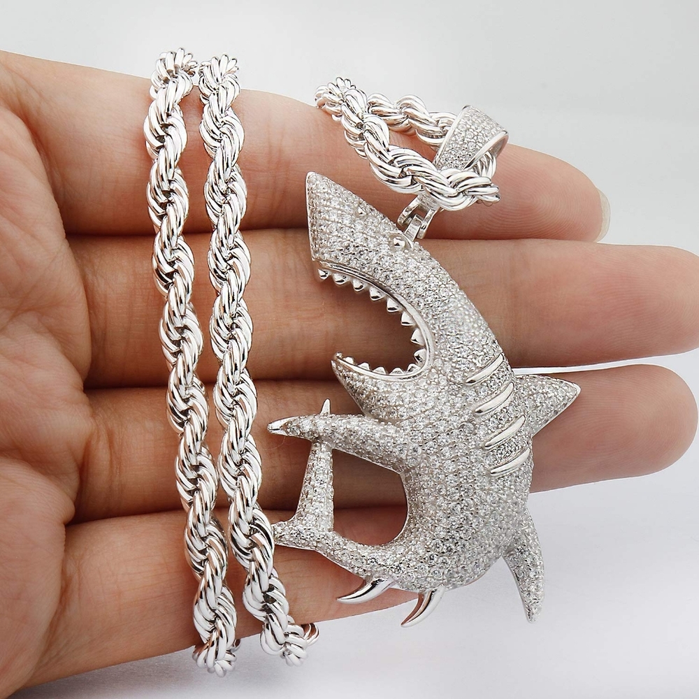 Hip Hop Shark Necklace, Long Chain Punk Jewelry